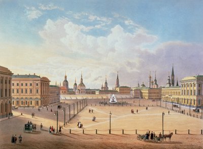The Theatre Square in Moscow, printed by Jacottet and Bachelier, 1830s by French School